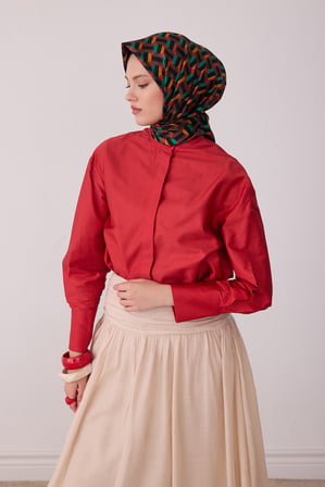 Geometrik Desen %100 Twill İpek Eşarp BE07-55