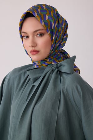 Geometrik Desen %100 Twill İpek Eşarp BE07-80
