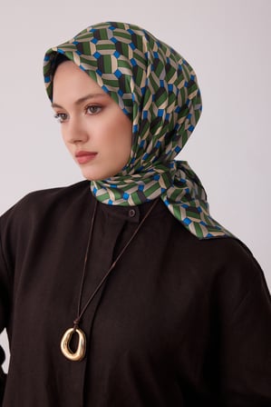 Geometrik Desen %100 Twill İpek Eşarp BE07