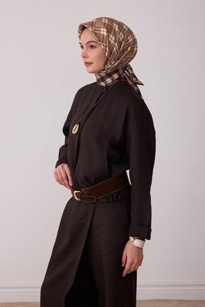 Geometrik Desen %100 Twill İpek Eşarp BE21