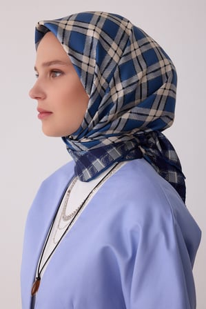 Geometrik Desen %100 Twill İpek Eşarp BE21