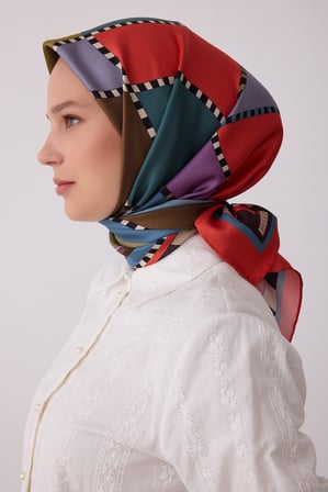 Geometrik Desen %100 Twill İpek Eşarp BE19-84