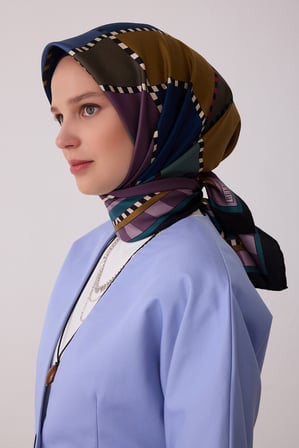 Geometrik Desen %100 Twill İpek Eşarp BE19-05