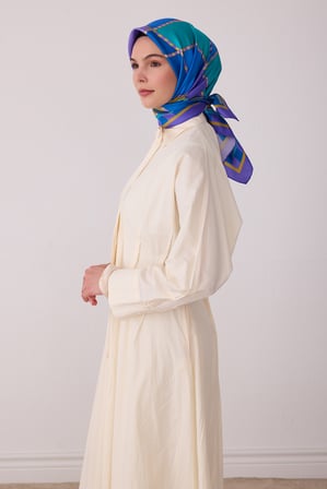 Geometrik Desen %100 Twill İpek Eşarp BE19-50