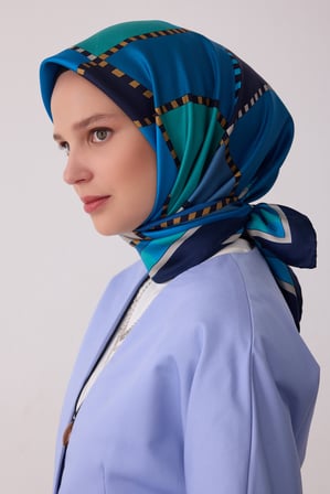 Geometrik Desen %100 Twill İpek Eşarp BE19-82