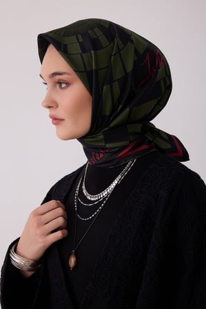 Geometrik Desen %100 Twill İpek Eşarp BE11