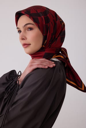 Geometrik Desen %100 Twill İpek Eşarp BE11