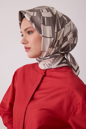 Geometrik Desen %100 Twill İpek Eşarp BE11