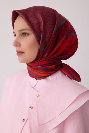 Geometrik Desen %100 Twill İpek Eşarp BE23-81