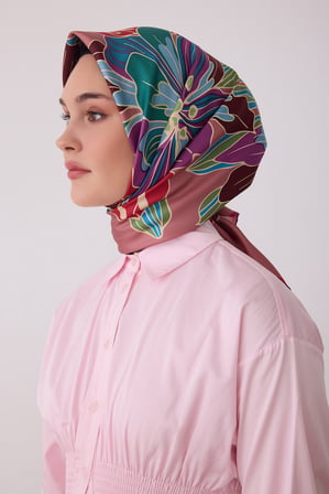 Çiçek Desen %100 Twill İpek Eşarp BE13-82