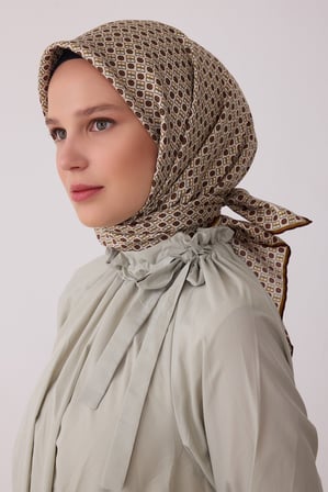 Monogram Desen %100 Twill İpek Eşarp BE18-04