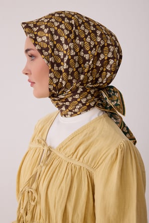 Geometrik Desen %100 Twill İpek Eşarp BE03-50