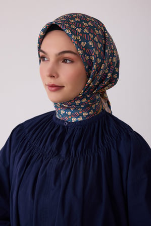 Geometrik Desen %100 Twill İpek Eşarp BE03