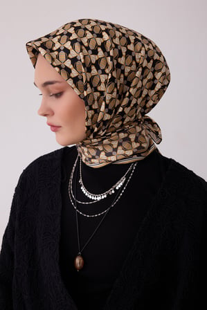 Geometrik Desen %100 Twill İpek Eşarp BE03-84