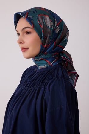 Geometrik Desen %100 Twill İpek Eşarp BE00-04