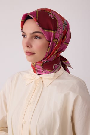 Geometrik Desen %100 Twill İpek Eşarp BE00-07