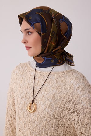 Geometrik Desen %100 Twill İpek Eşarp BE00-81