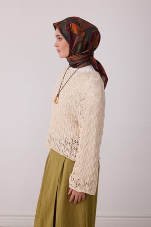 Geometrik Desen %100 Twill İpek Eşarp BE00-82