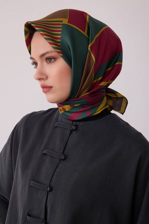 Geometrik Desen %100 Twill İpek Eşarp BE01