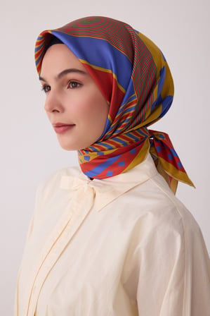 Geometrik Desen %100 Twill İpek Eşarp BE01
