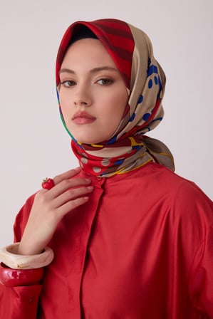 Obje Desen %100 Twill İpek Eşarp BE09-81