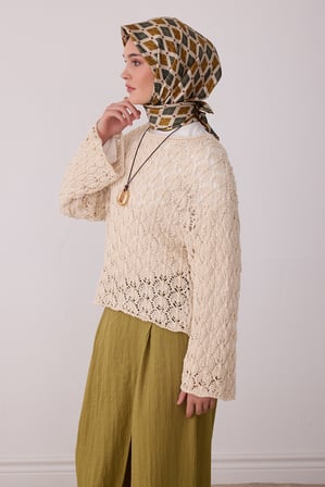Geometrik Desen %100 Twill İpek Eşarp BE08