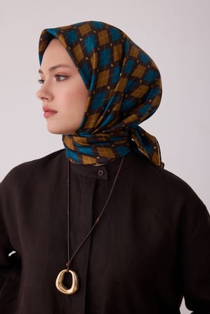 Geometrik Desen %100 Twill İpek Eşarp BE08