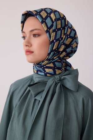 Geometrik Desen %100 Twill İpek Eşarp BE08
