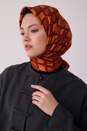 Geometrik Desen %100 Twill İpek Eşarp BE08