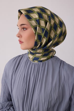Geometrik Desen %100 Twill İpek Eşarp BE08