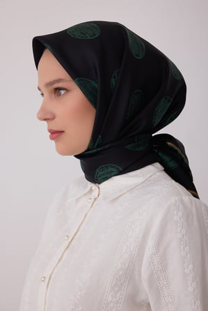 Geometrik Desen %100 Twill İpek Eşarp BE27
