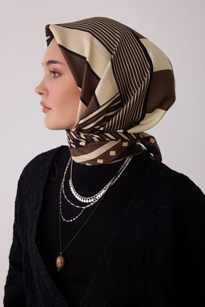Geometrik Desen %100 Twill İpek Eşarp BE01