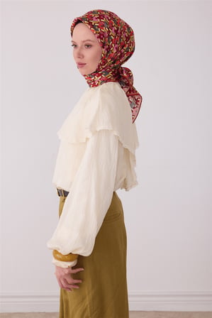 Geometrik Desen %100 Twill İpek Eşarp BE02
