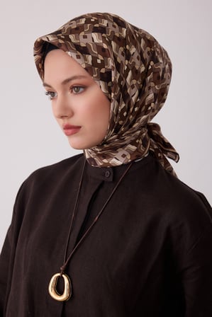 Geometrik Desen %100 Twill İpek Eşarp BE02
