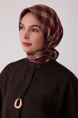Geometrik Desen %100 Twill İpek Eşarp BE21