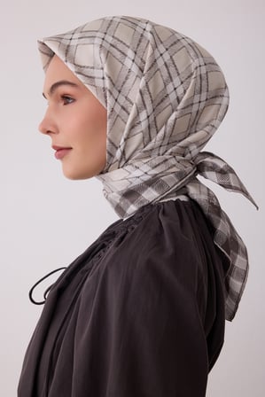 Geometrik Desen %100 Twill İpek Eşarp BE21