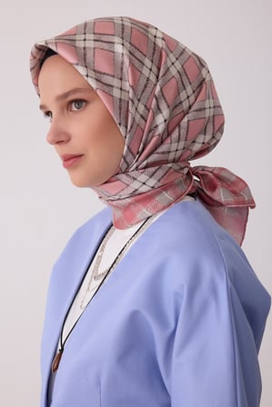 Geometrik Desen %100 Twill İpek Eşarp BE21