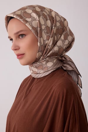 Etnik Desen %100 Twill İpek Eşarp BE22-55