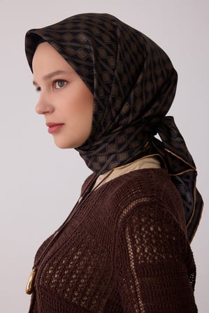 Geometrik Desen %100 Twill İpek Eşarp BE25