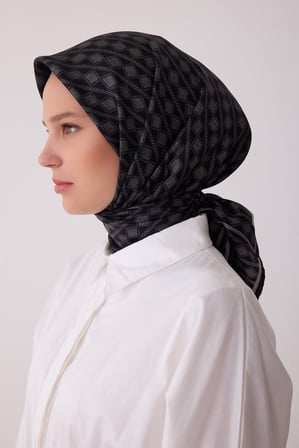 Geometrik Desen %100 Twill İpek Eşarp BE25