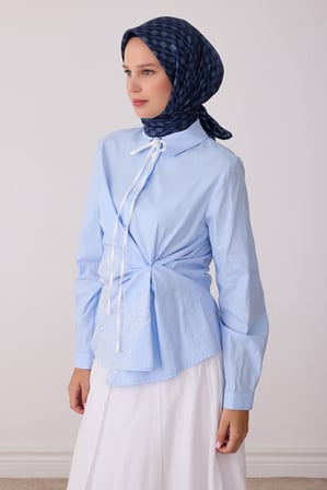 Geometrik Desen %100 Twill İpek Eşarp BE25