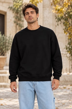 Asmedo Erkek Sweatshirt - Baskılı Pamuklu, Bisiklet Yaka, 3 İplik