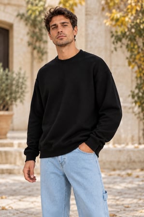 Asmedo Erkek Sweatshirt - Baskılı Pamuklu, Bisiklet Yaka, 3 İplik