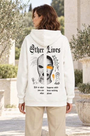 Asmedo Kadın Oversize Sweatshirt - Baskılı Pamuklu, Kapüşonlu, Kanguru Cepli, 3 İplik