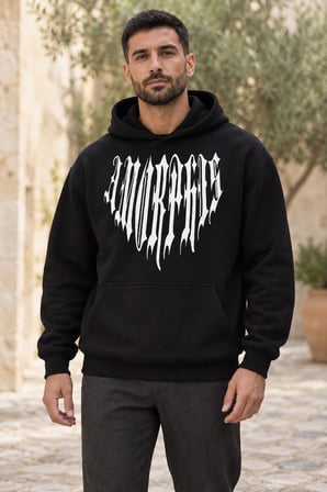 Asmedo Erkek Sweatshirt - Pamuklu Baskılı, Kapüşonlu, Kanguru Cepli, 3 İplik