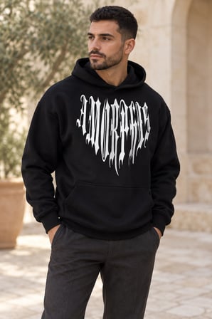 Asmedo Erkek Sweatshirt - Pamuklu Baskılı, Kapüşonlu, Kanguru Cepli, 3 İplik