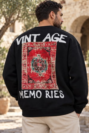 Asmedo Erkek Sweatshirt - Pamuklu Baskılı, Bisiklet Yaka, 3 İplik