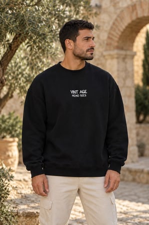 Asmedo Erkek Sweatshirt - Pamuklu Baskılı, Bisiklet Yaka, 3 İplik