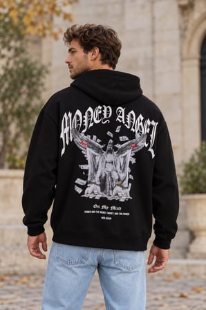 Asmedo Erkek Sweatshirt - Pamuklu Baskılı Cepli, Kapüşonlu, 3 İplik