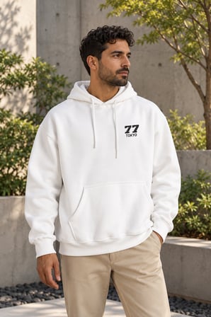 Asmedo Erkek Oversize Sweatshirt - Pamuklu Baskılı Cepli, Kapüşonlu, 3 İplik